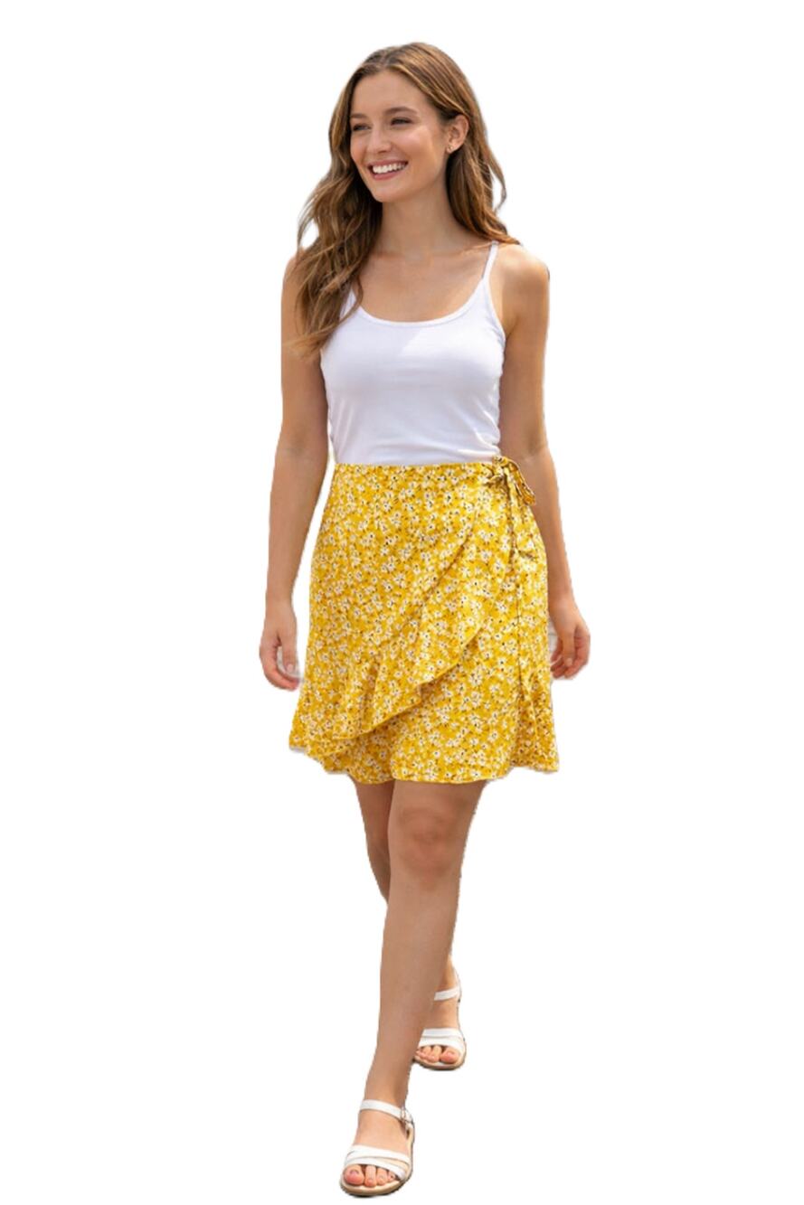 Item: NWOT Naggoo Yellow Multi Color Floral True Wrap Ruffled Hem Skirt-Medium